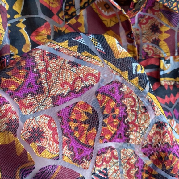 Linen-blend orange three quarter sleeve sheer blouse - Picture 5 of 6